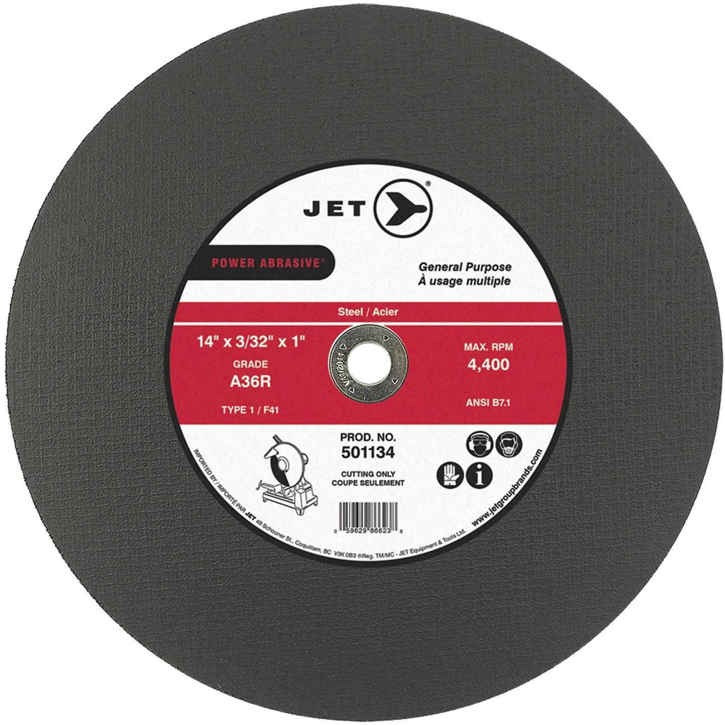 A36R Power Abrasive Cut-Off Wheel, 14" x 3/32", 1" Arbor, Type 1, 4400 RPM