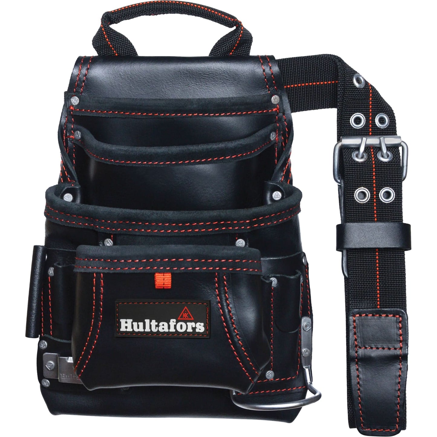 Carpenter's Nail & Tool Bag, Leather, 11 Pockets, Black