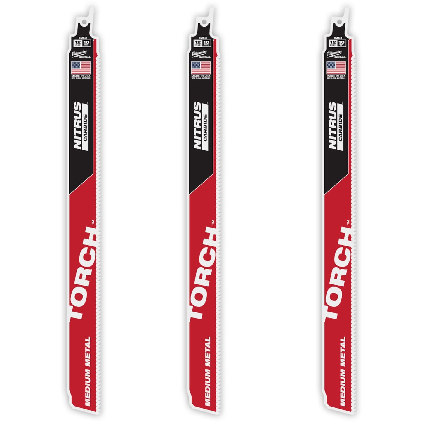 TORCH™ Pack de 3 avec dents NITRUS CARBIDE™ pour métaux mi-durs, carbure, 10 TPI, 30 cm L x 2,5 cm l
