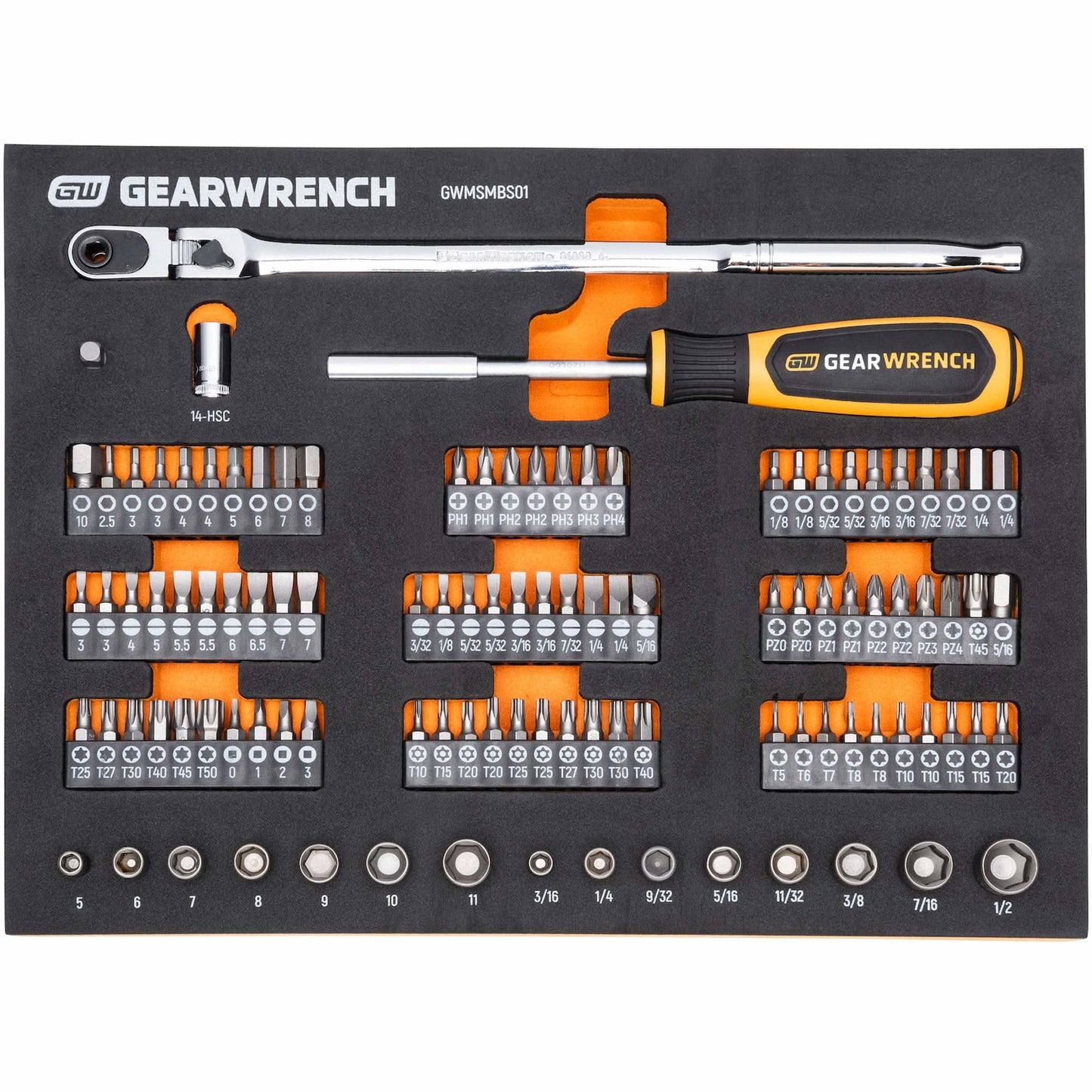 Slim Head Mechanics Tool Set in Foam Storage Tray