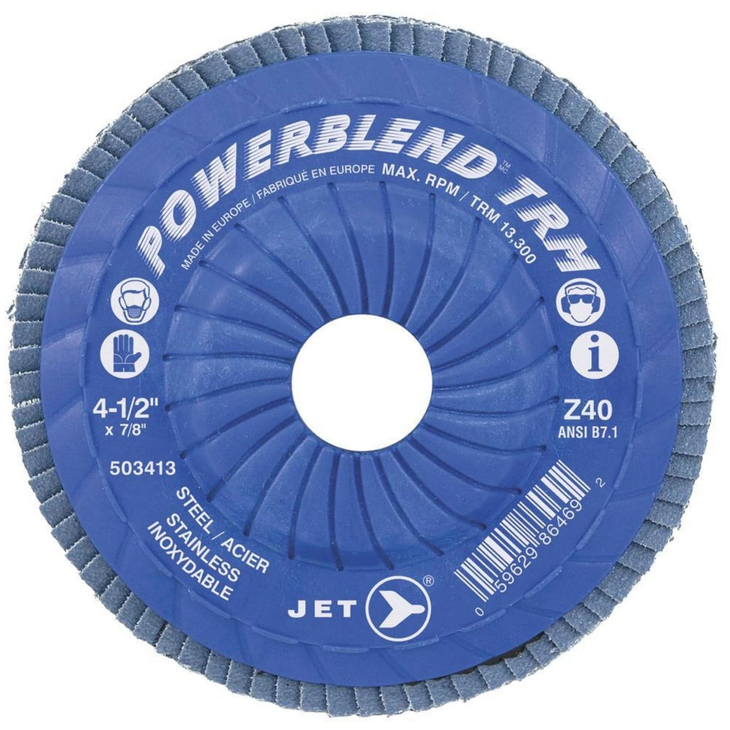POWERBLEND TRM Trimmable Flap Disc, 4-1/2" x 7/8", Type 29, Z60 Grit, Zirconia Alumina