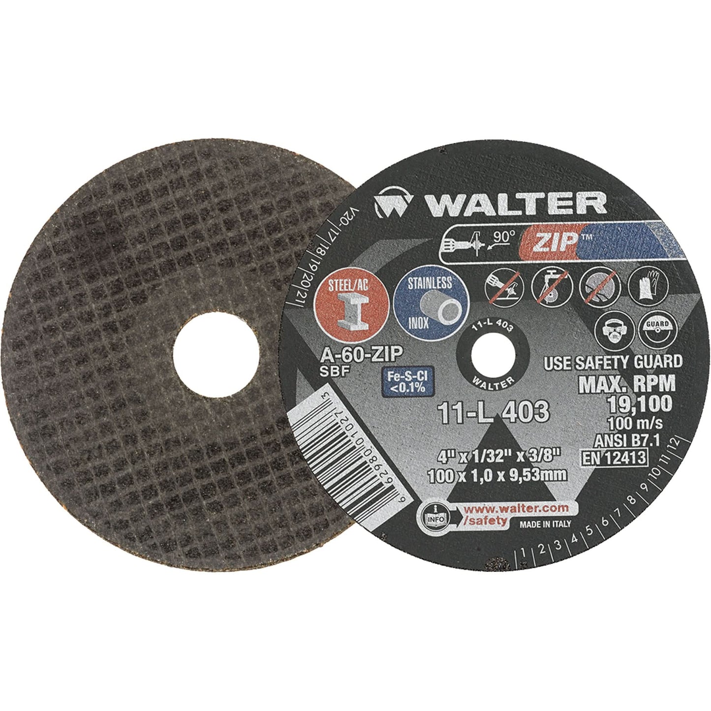 Disque à tronçonner Zip™, 4" x 1/32", alésage 3/8", type 1, oxyde d'aluminium, 19100 tr/min