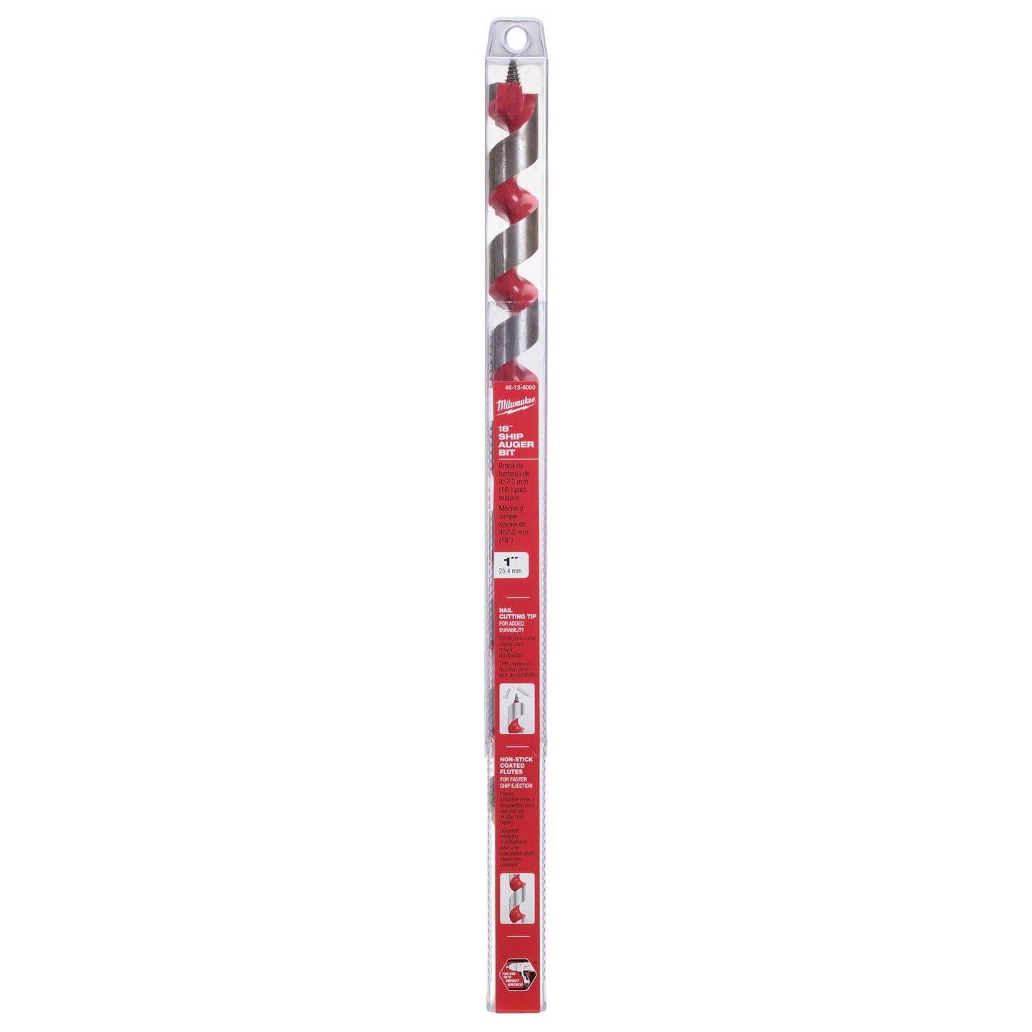 Ship Auger Drill Bit, 1" Diameter, 15" Flute, 7/16" Hex Shank