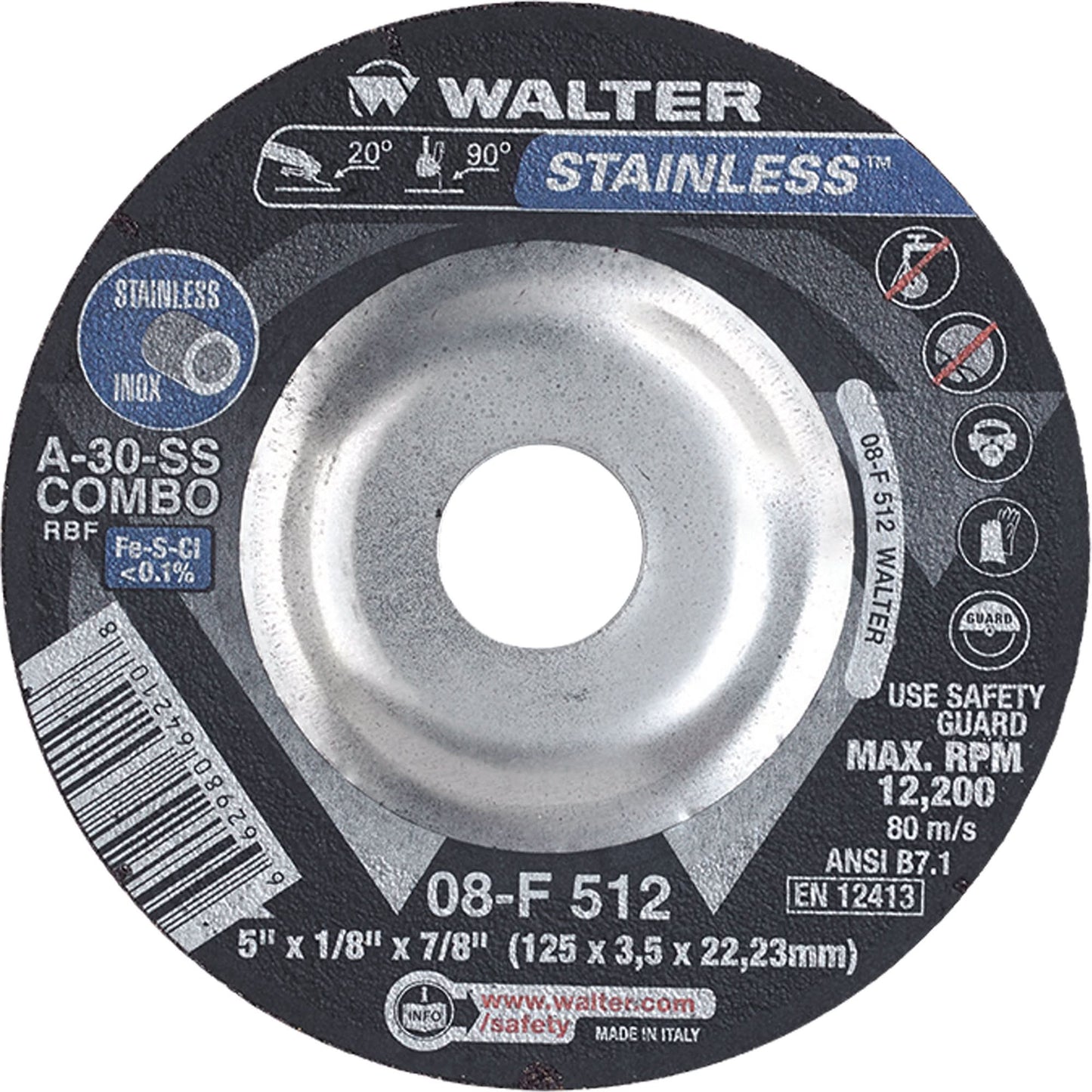 Depressed Centre Grinding Wheels - Stainless Type 27, 5" x 1/8", 7/8" Arbor, Type 27