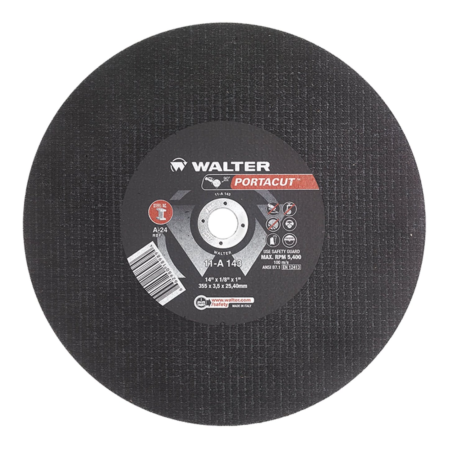 Portacut™ High Speed Cut-Off Wheel, 14" x 1/8", 1" Arbor, Type 1, Aluminum Oxide, 5400 RPM