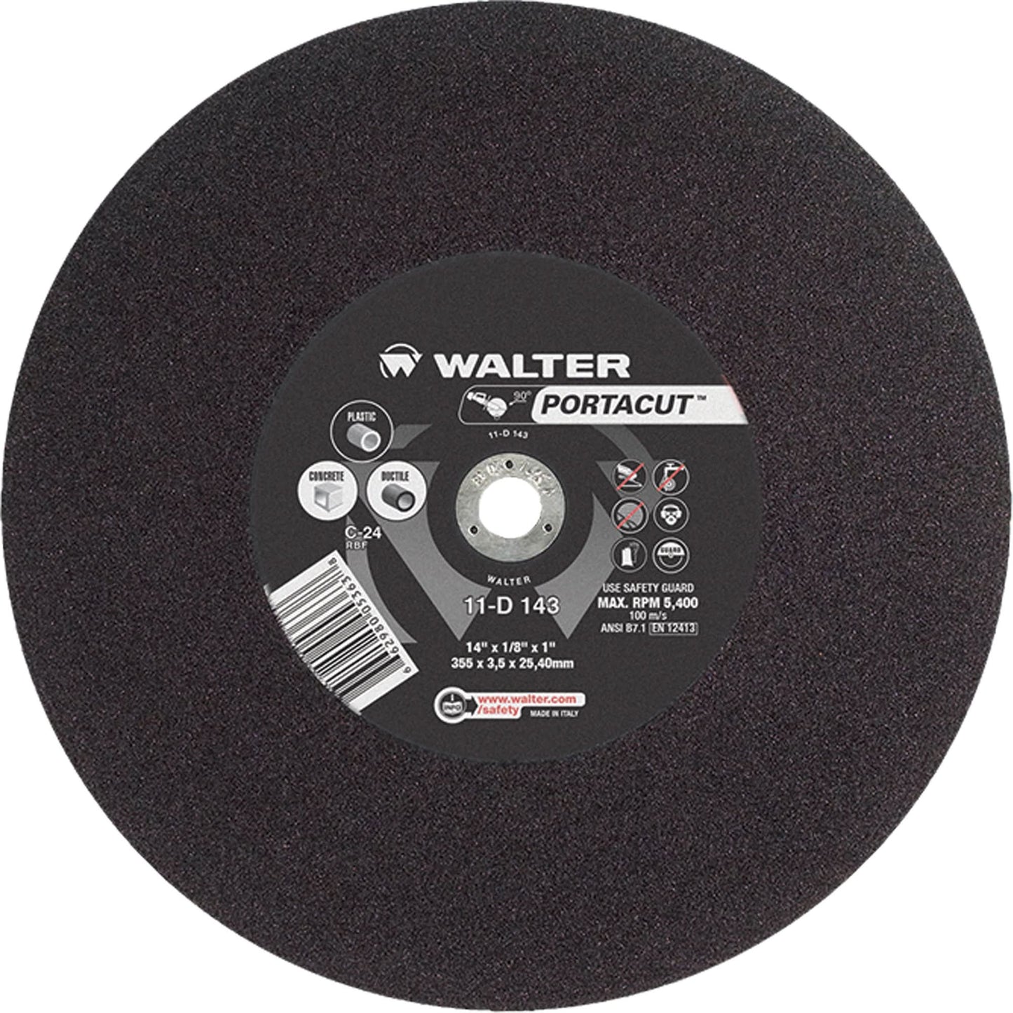 Portacut™ High Speed Cut-Off Wheel, 14" x 1/8", 1" Arbor, Type 1, Silicon Carbide, 5400 RPM