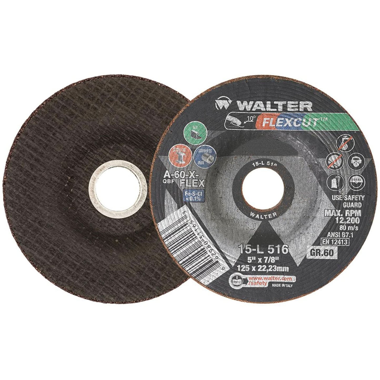 Meule FLEXCUT™ 125 mm, grain 60, oxyde d'aluminium, 22,2 mm, 12200 tr/min, Type 29
