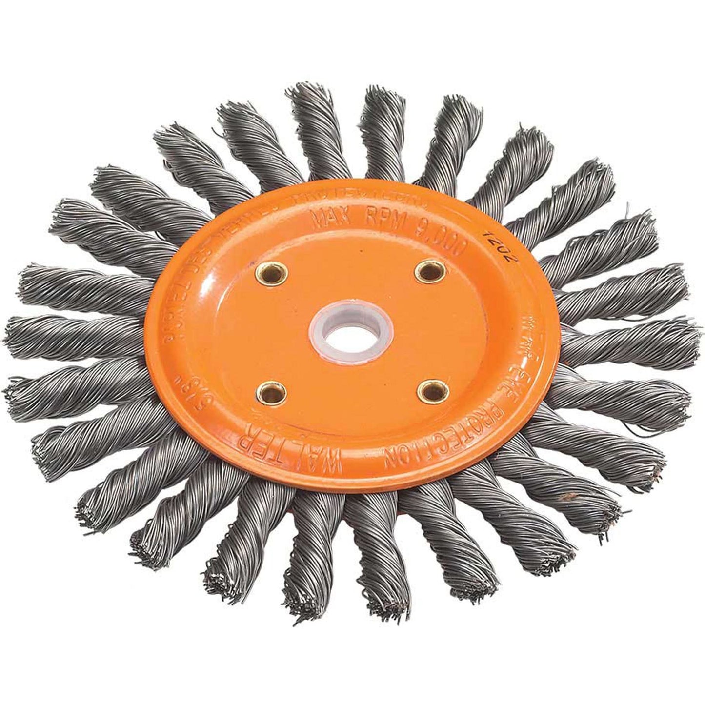 Knot-Twisted Wire Bench Wheel, 8" Dia., 0.0118" Fill, 5/8" Arbor, Steel