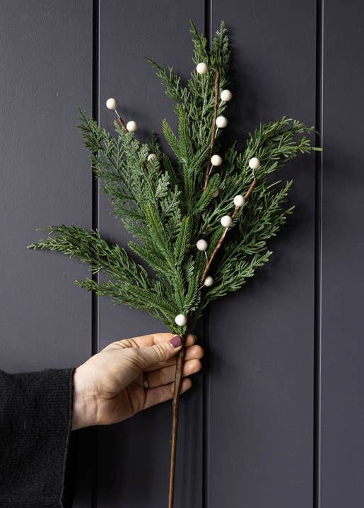White Plum Berry Norfolk Cypress Real Touch Stems