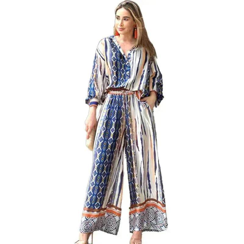 Women's Fashion Loose Printed Top Two-piece Pants