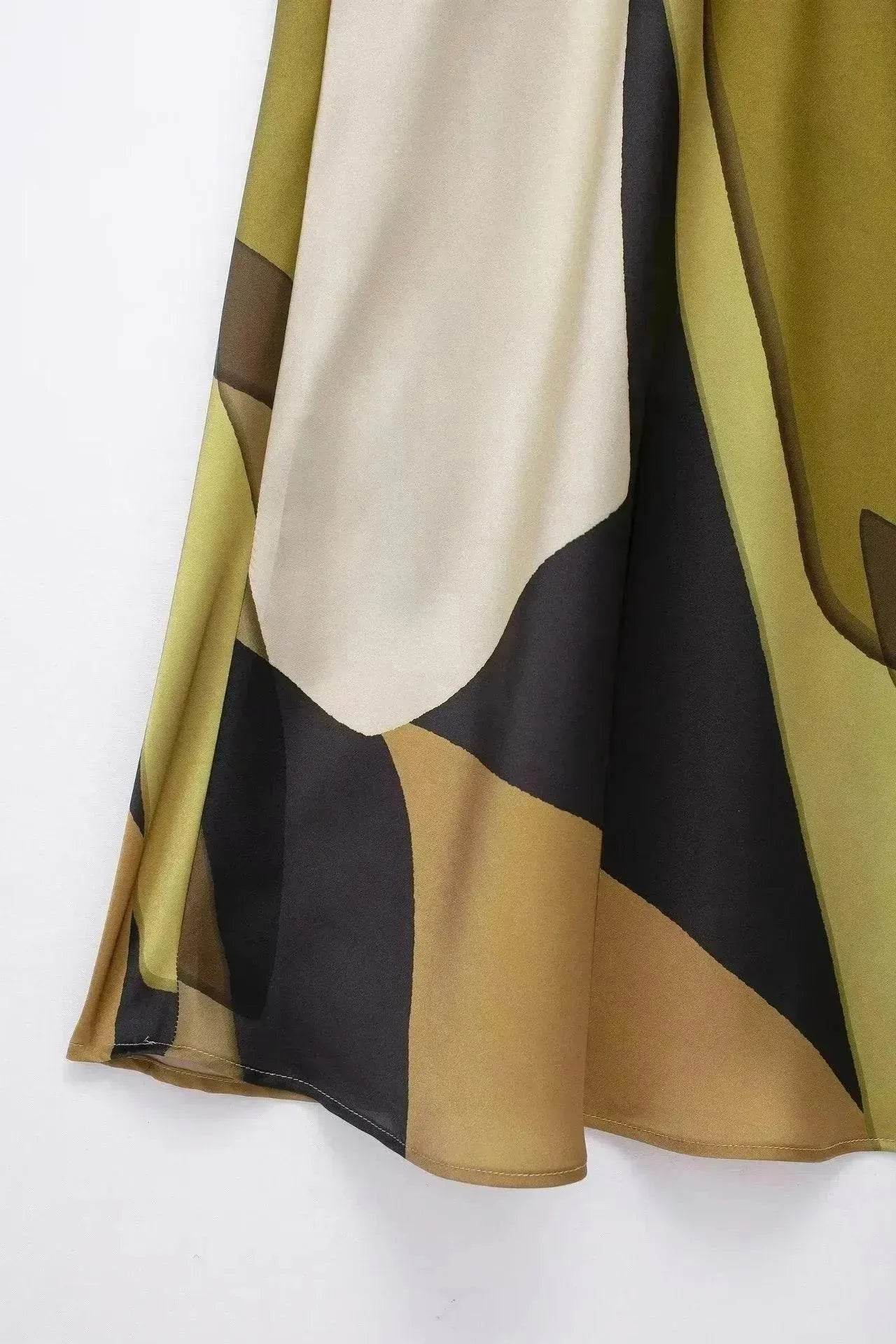 Women's Silk Satin Texture Printing Midi Dress