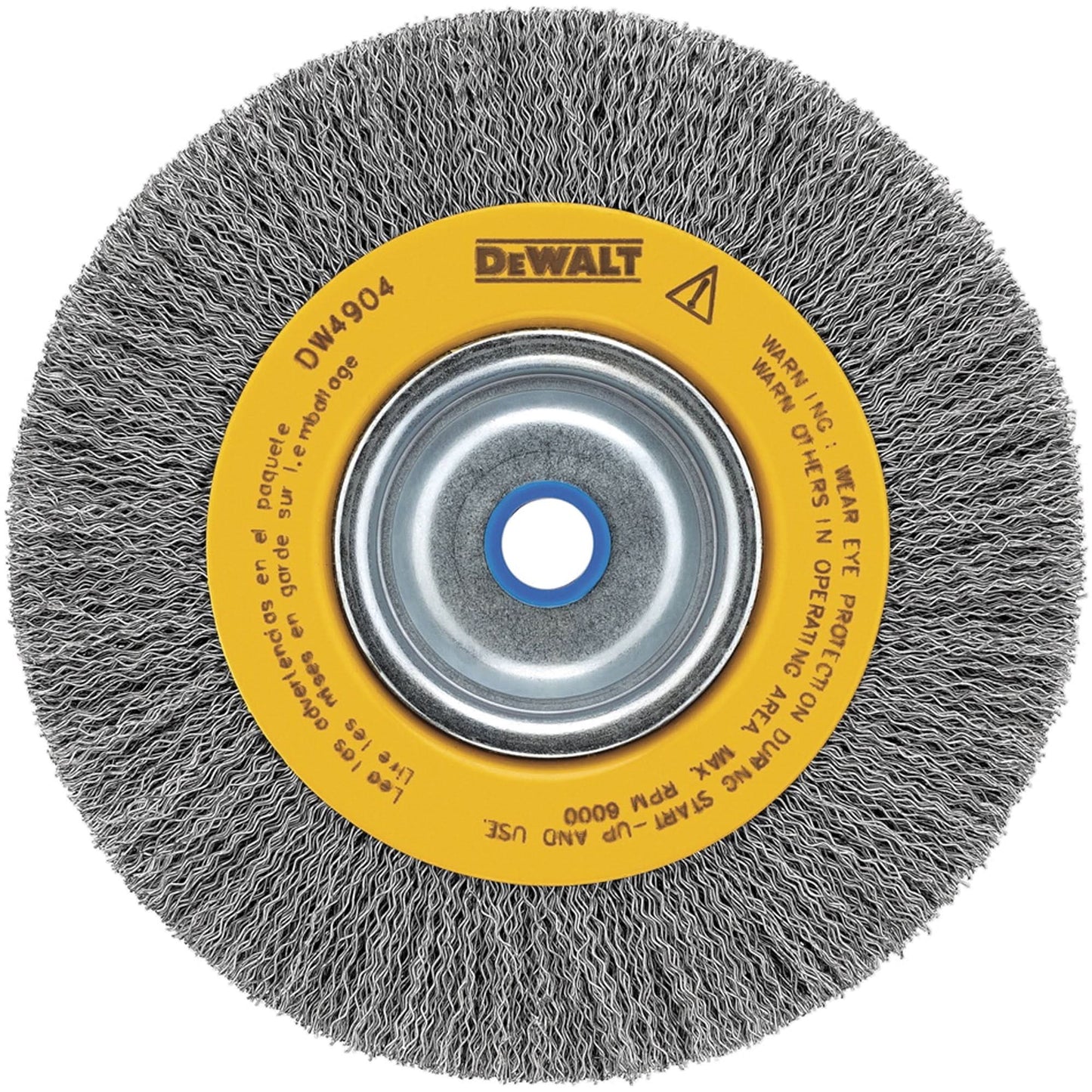Crimped Bench Wire Brush, 6" Dia., 0.014" Fill, 5/8" - 1/2" Arbor