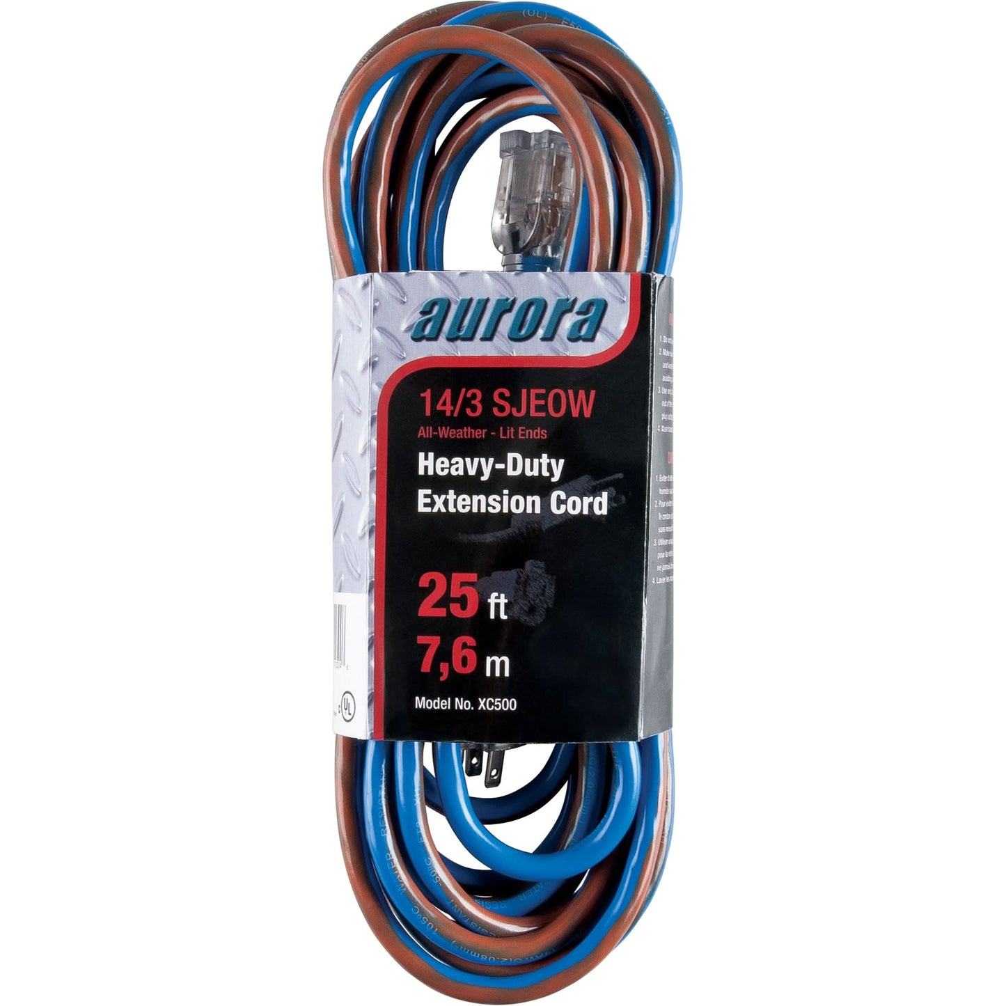 TPE-Rubber Extension Cord With Light Indicator, All-Weather, SJEOW, 14/3 AWG, 15 A, 25'