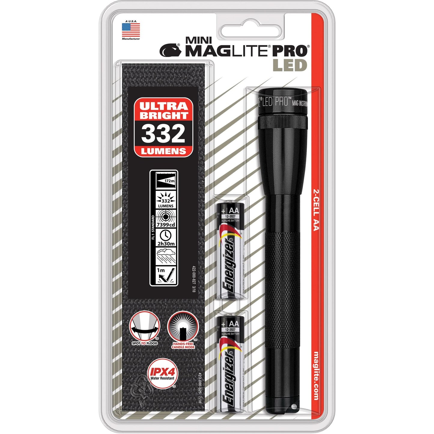 Mini® PRO Flashlight, LED, 332 Lumens, AA Batteries
