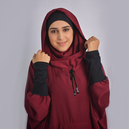 Middle East Arabic Solid Color Hooded Drawstring Pocket Two-piece Sports Suit