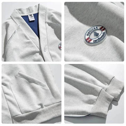 Retro Solid Color Cotton Athletics Sports Cardigan  For Men