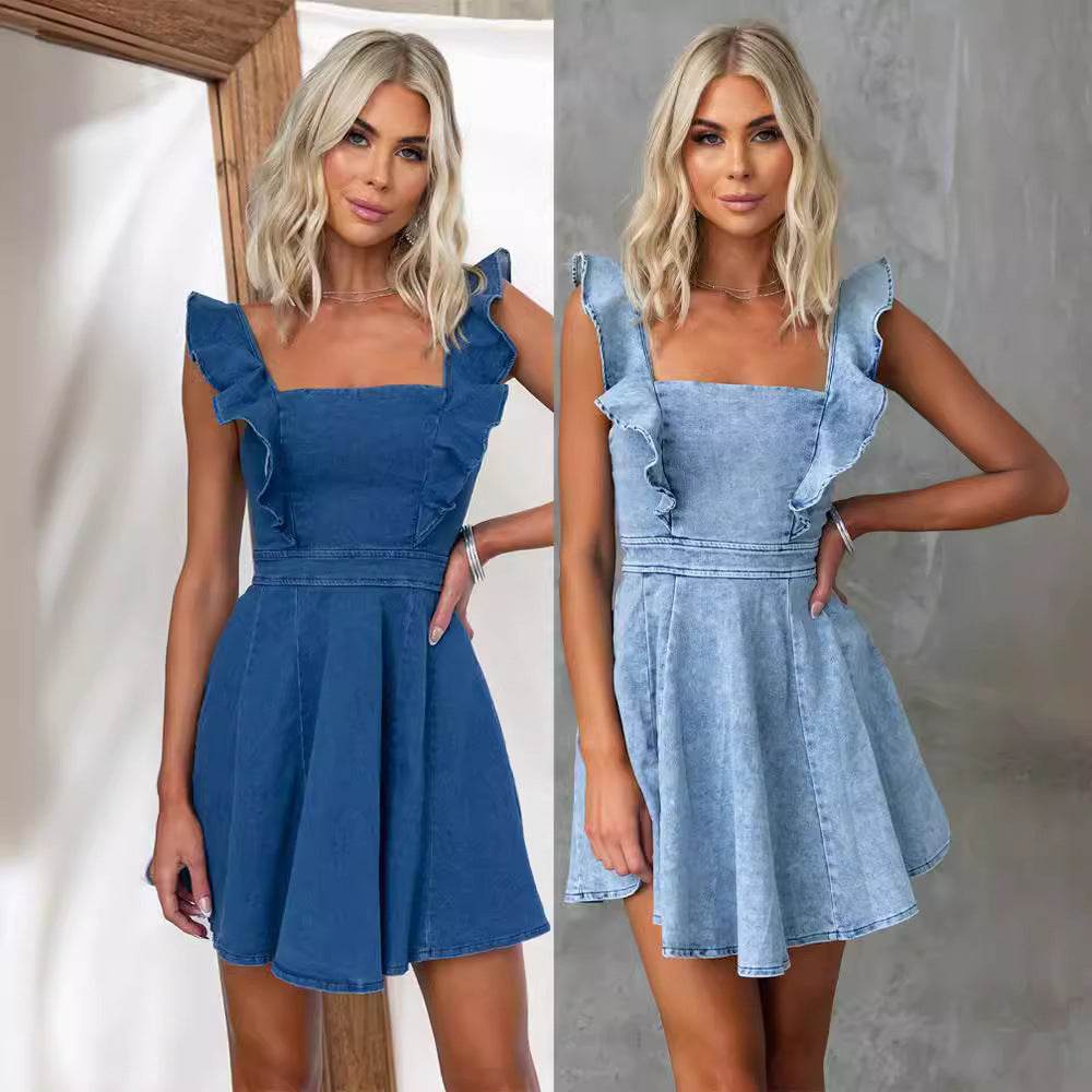 Robe mini évasée en jean décontractée pour femme