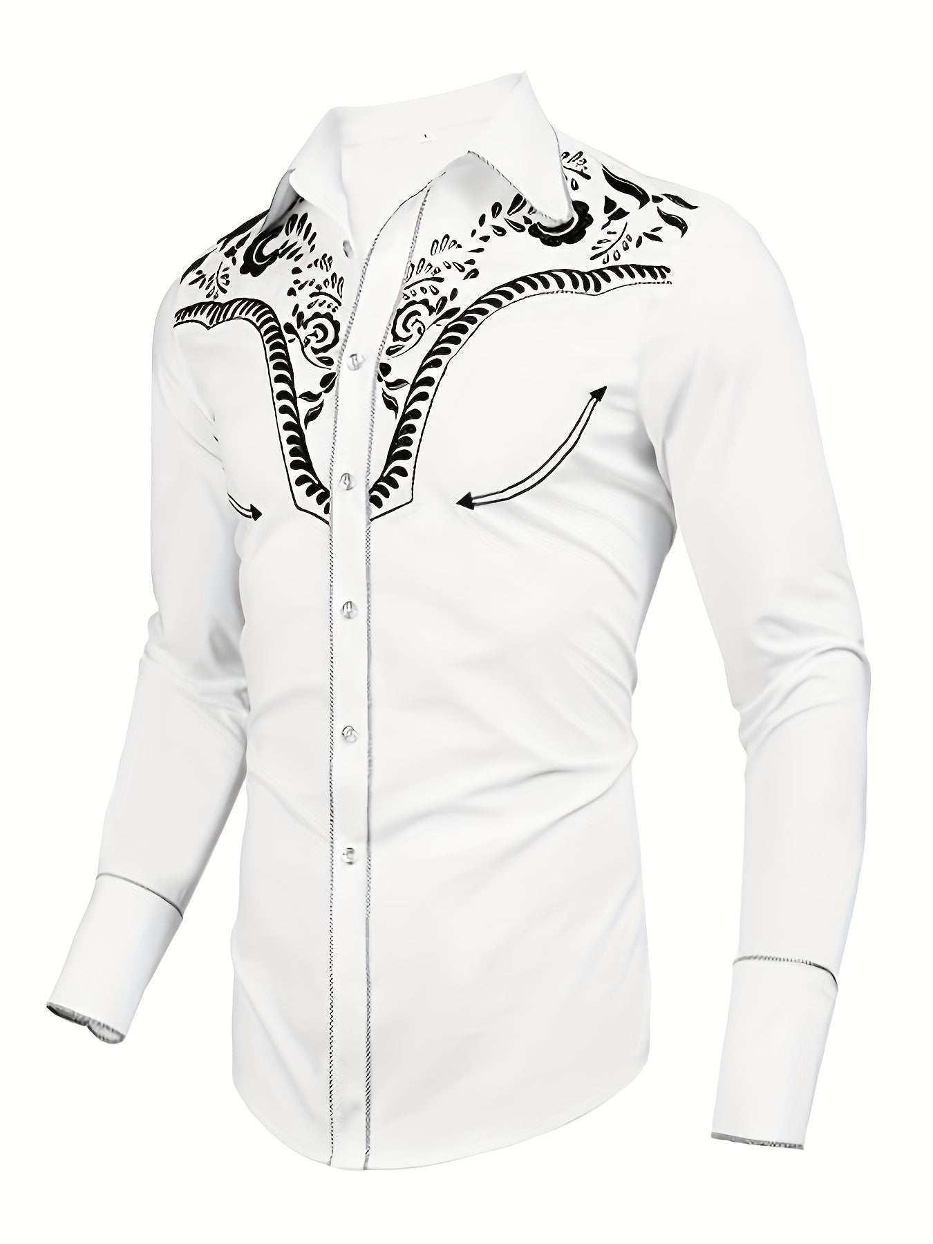 Western Cowboy Chic Long Sleeve Embroidered Shirt - Soft Cotton Blend, Elegant Design, Casual Style for Spring Fall Vacation Resort Wear - Men's Shirt for Outdoor Activities, Travel, and Leisure