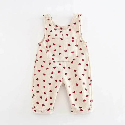 Fashion Girls Heart Printing Corduroy Overalls Baby girl Romper Jumpsuit