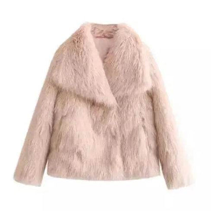 Manteau d'hiver en peluche à col ouvert et revers épais, manteau en fausse fourrure pour femmes