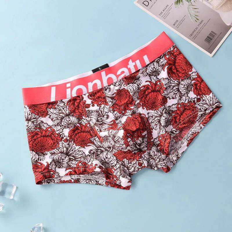 Ice Silk Men's Boxers Breathable Printed Boxer Briefs Mid waist