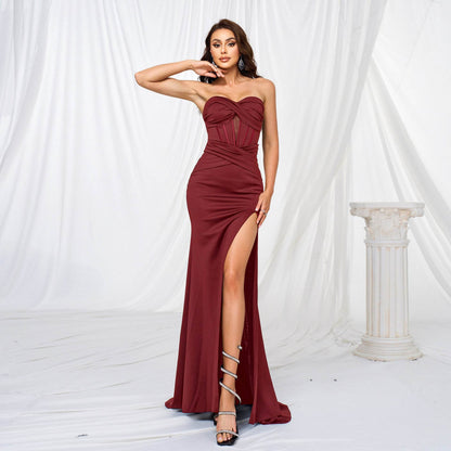 Elegant strapless Slit Long Sequin dress Formal Evening dress