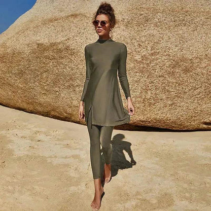 Pure Color Long-sleeved Trousers Fully Surrounded Conservative Beach Surfing Sunscreen ArabSwimsuit