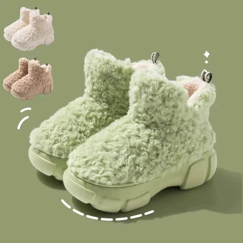 Bottes d'hiver en cachemire et neige avec plateforme de 6 cm, chaudes, en velours, chaussures montantes en coton polaire, pour femmes, en extérieur, intérieur, chaussures en peluche.