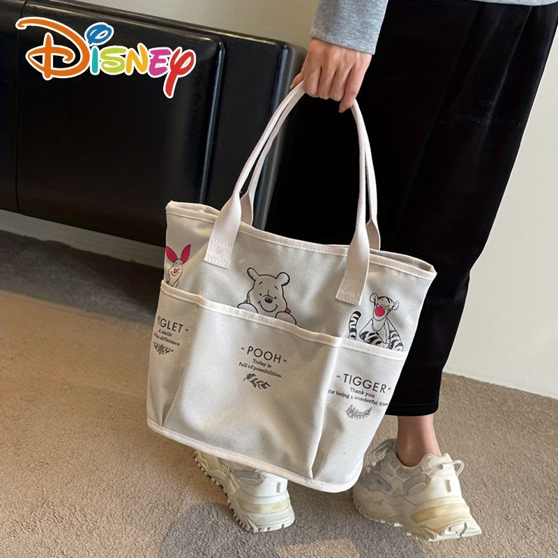 Disney Winnie The Pooh Printed Canvas Tote Bag, Vintage Single Shoulder Bag, Large Capacity Multi-Pocket Handbag Christmas/Halloween gift