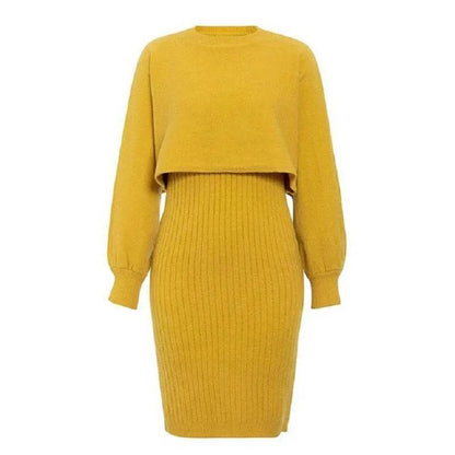 Women 2pcs Winter Outfit Cashmere dress Cropped Pullover top