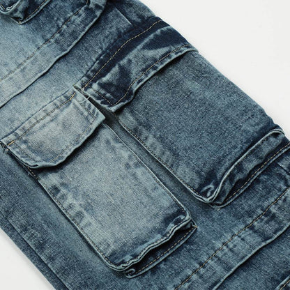 Functional Multi-pocket Tactical Tooling Denim Trousers Men Jeans