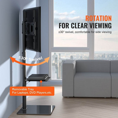 TV Stand Mount, Swivel Tall TV Stand For 32 To 65 Inch TVs, Height Adjustable Portable Floor TV Stand With Tempered Glass Base For Bedroom, Living Room