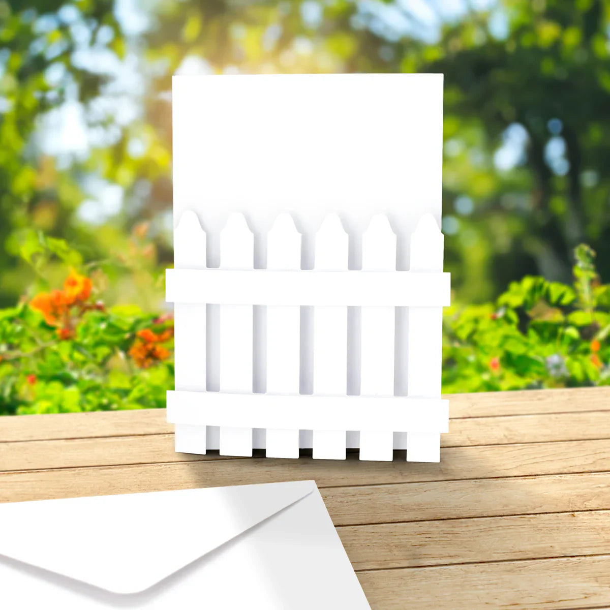 Cartes et enveloppes en forme de palissade, 5x7 blanches, paquet de 12