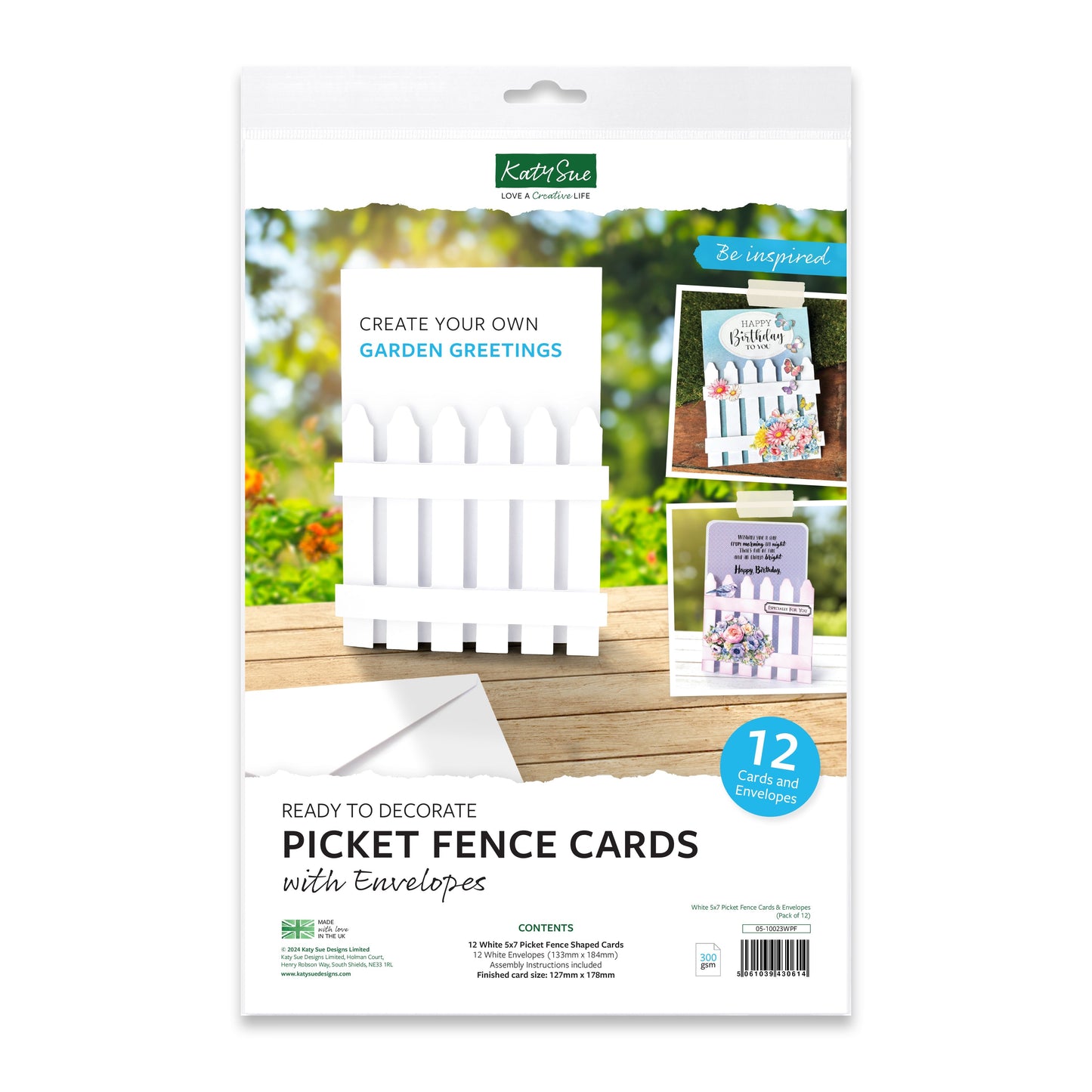 Cartes et enveloppes en forme de palissade, 5x7 blanches, paquet de 12