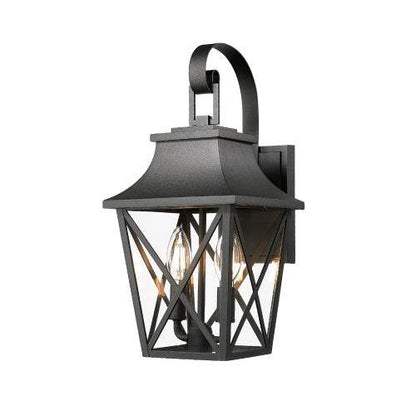Applique Murale Extérieure Noire 2 Lumières, Grands Luminaires Muraux Extérieurs Modernes, Applique Murale de Porche Industrielle avec Verre, Éclairage Extérieur de Ferme Étanche