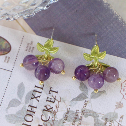 Female Purple Blueberry Fruit Beaded Earrings