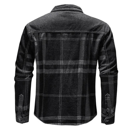 Fashion Plaid Denim Long-sleeved mens denim shirt Slim fit Jeans Shirt for men Denim top for men