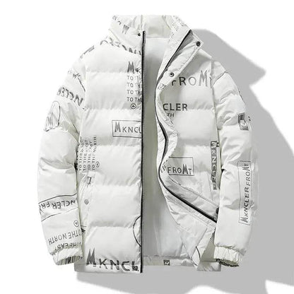 Men's Winter Fashion Printed Zip button Thick Rain Puffer Jacket