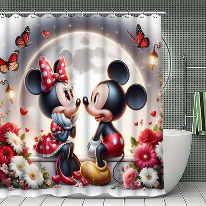 Disney Mickey Mouse Family Bathroom Set - Complete Set Includes 1/4 Pcs Shower Curtain, 12 Hooks, Non-Slip Mat, Toilet Seat Cover, And U-Shaped Cushion - Perfect for Modern Decorating