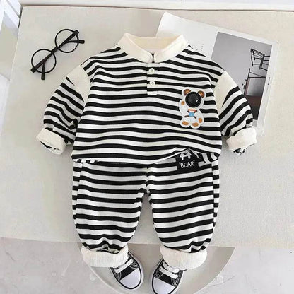 Casual Letter Stripes Loose Round Neck Boys' Long Sleeve Sweater Suit Two piece for boys