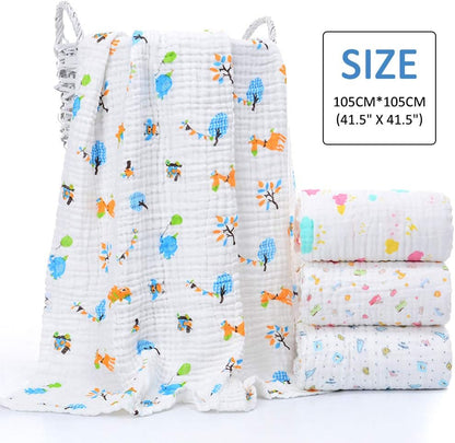 Set of 2 Baby Bath Towels Muslin Baby Blanket, 6 Layer 41.5" X 41.5" Muslin Cloths Cotton Extra Soft Wash Cloth (Colour Random)