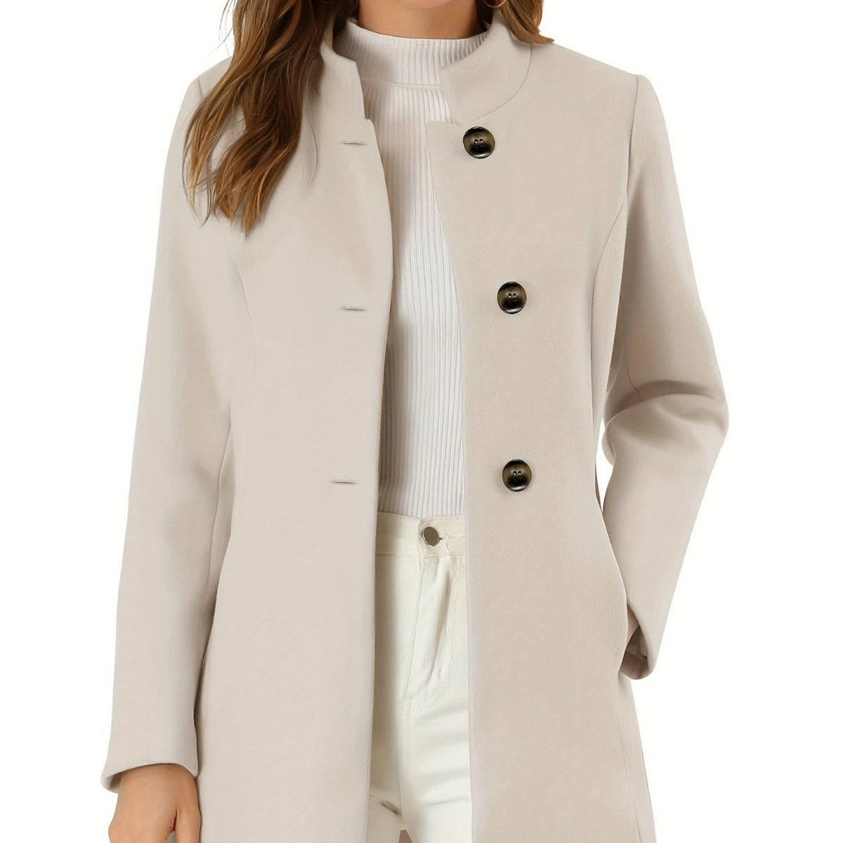Women’s Solid Color Winter Coat – Casual Warm Long Sleeve Autumn & Winter Jacket