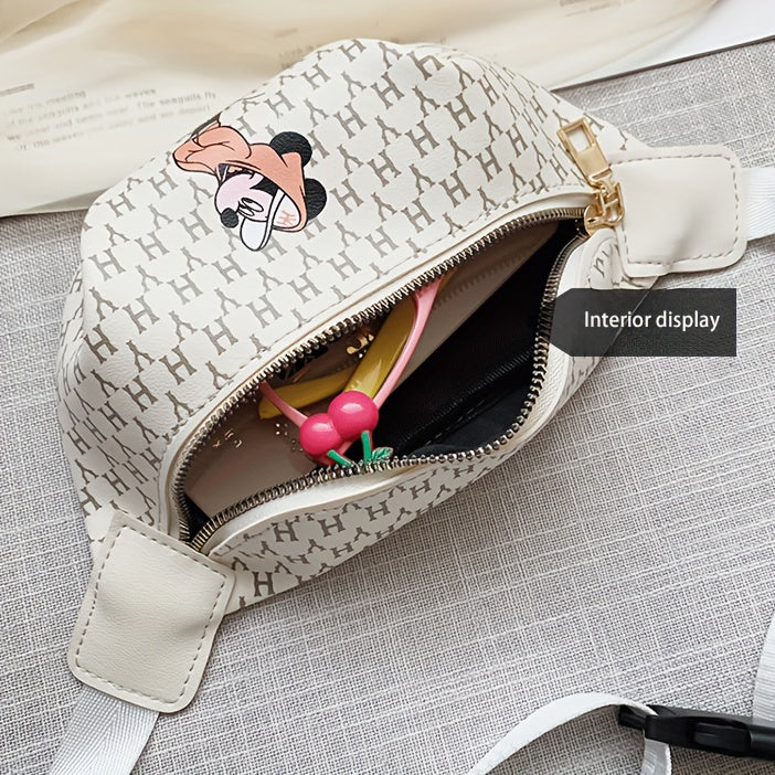 1pc Disney Mickey Cartoon Fanny PU Material Pack, Adjustable Strap Waist Bag With Fashion Zipper, Suitable For Sports & Outdoor Activities