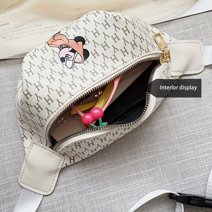 1pc Disney Mickey Cartoon Fanny PU Material Pack, Adjustable Strap Waist Bag With Fashion Zipper, Suitable For Sports & Outdoor Activities