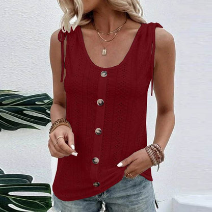 Casual summer U-neck Vest Women Shoulder With Bow Tie Summer blouse top