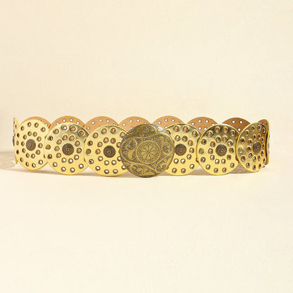 Ceinture large de cowboy occidental avec rivets dorés, en cuir PU, style Steampunk, avec grande boucle ronde vintage pour femme.