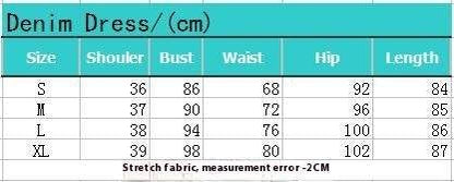 Stretch Mid Length Retro jeans Slim Single-breasted button down short sleeve Denim Dress