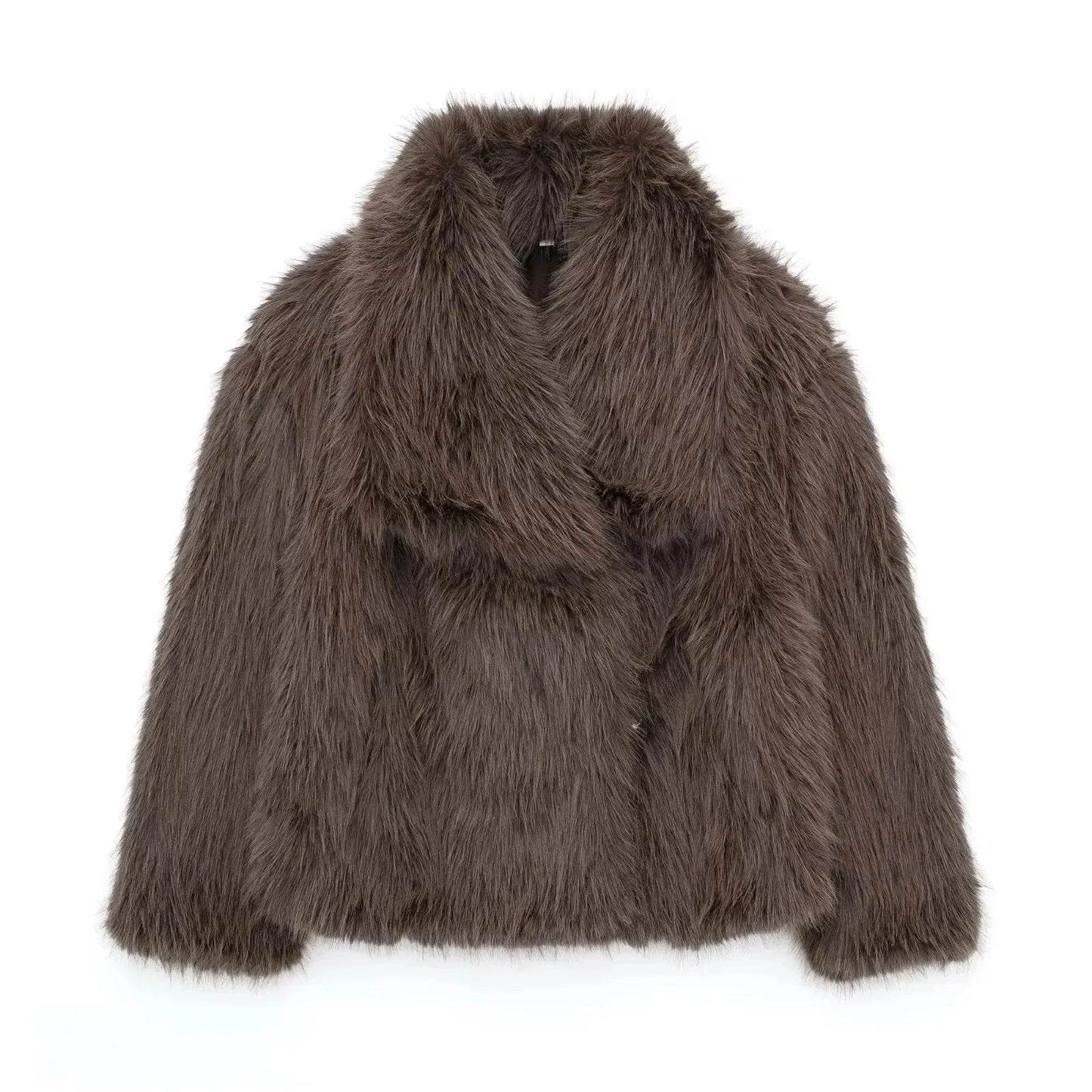 Manteau d'hiver en peluche à col ouvert et revers épais, manteau en fausse fourrure pour femmes