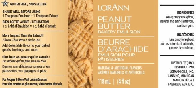 Émulsion de Pâtisserie au Beurre d'Arachide (Sans Arachides) - 4 oz, 16 oz, 1 Gallon, 5 Gallons - Émulsions de Pâtisserie Canada - Livraison Gratuite au Canada pour les Commandes de Plus de 199 $ CA