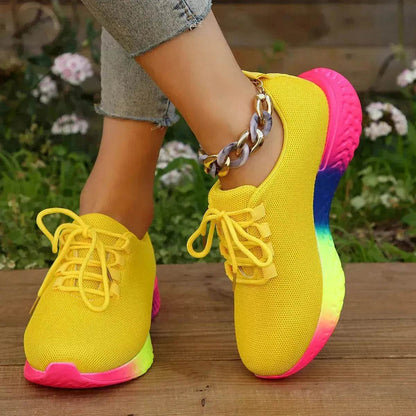 Baskets arc-en-ciel - Chaussures en maille à lacets avec semelle arc-en-ciel Chaussures de marche mode sport sneakers pour femme
